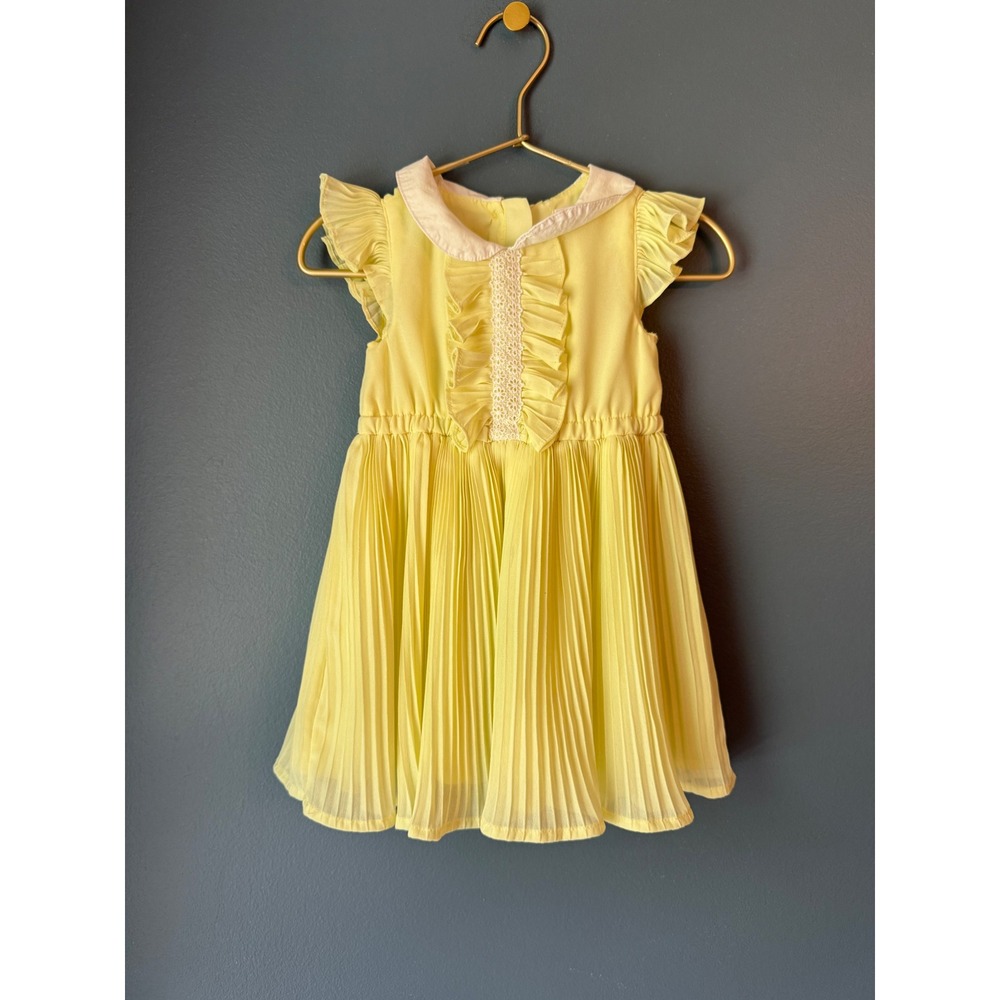 Janie and Jack Yellow Pleated Peter Pan Collar Ruffle Dress 18-24 Months